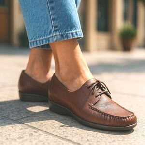 SAS Tripad Comfort Shoes Womens 9.5 Brown Leather Oxford Low Wedge Heel USA